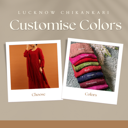 Custom Colors Lucknowi Chikankari Viscose Mukesh Jaal Work 3 PC Kurti Set