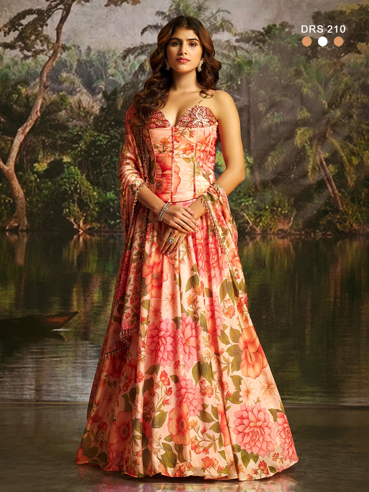 Peach Floral Handwork Designer Corset-Lehenga Set (Latest)