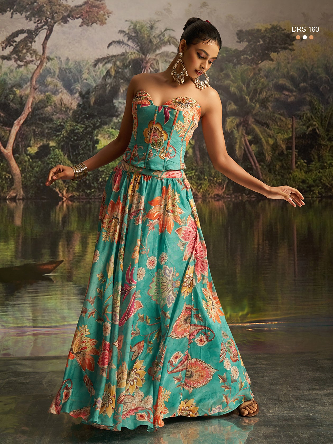 Exquisite Mint Blue Georgette Lehenga Corset Dupatta Set