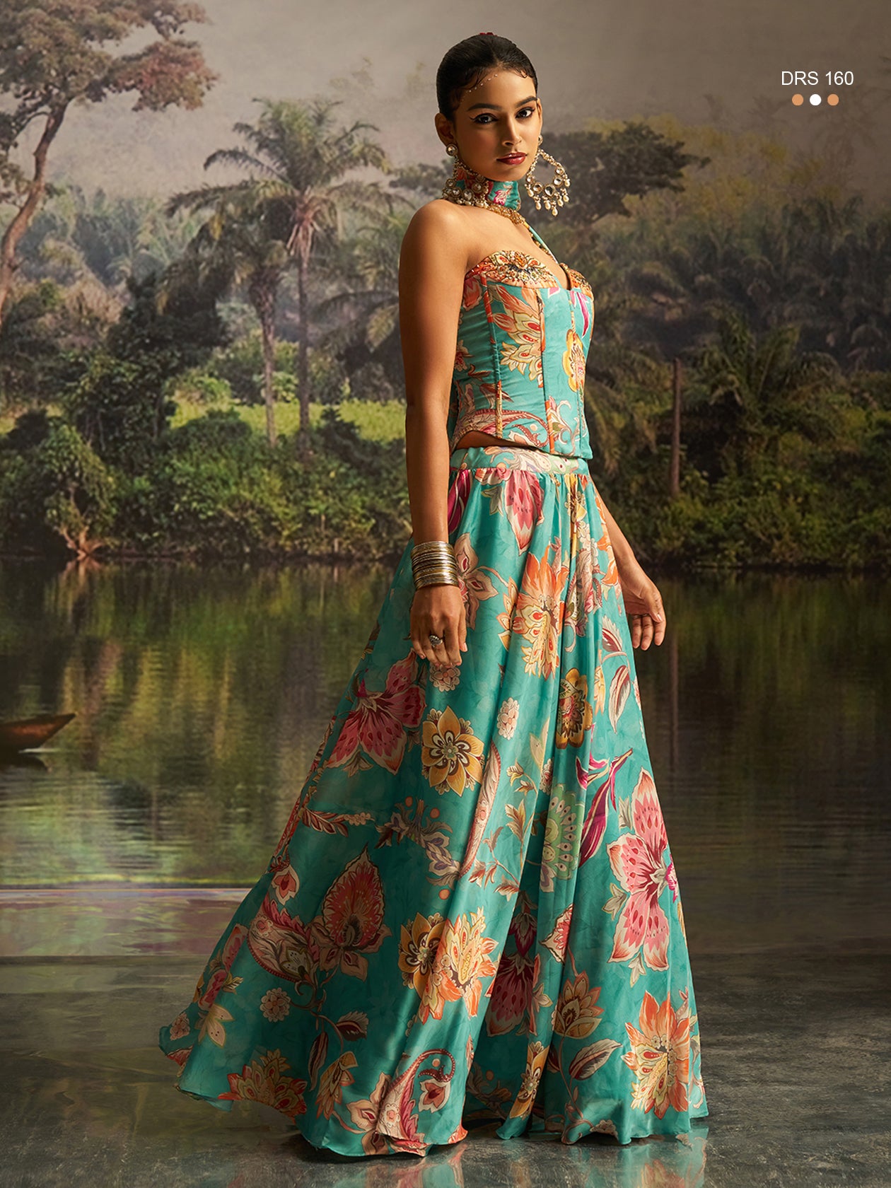 Exquisite Mint Blue Georgette Lehenga Corset Dupatta Set