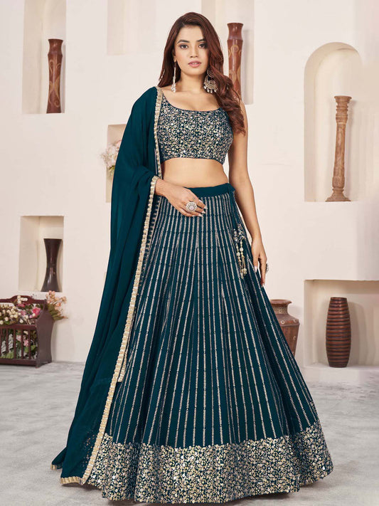 Dark Green Wedding Guests Glitter Embroidered Lehenga Choli