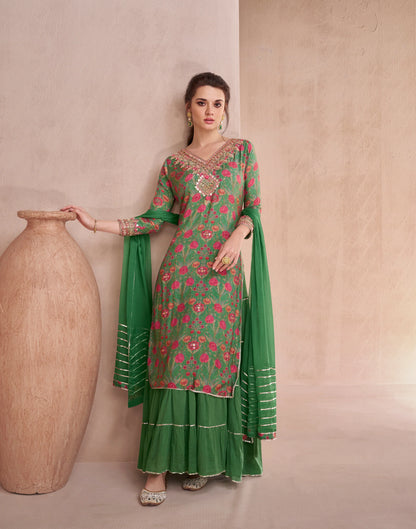 Green Elegant Party Wear Muslin Lehenga Suit with Dupatta