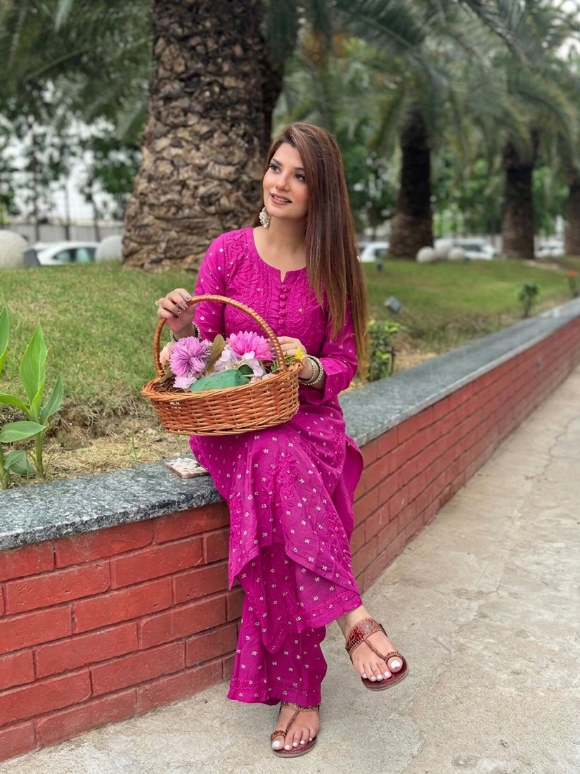 Pink Handcrafted Chikankari Chanderi Silk Co-ord Set