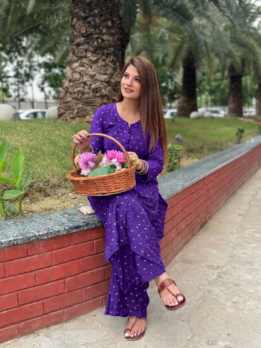 Purple Handcrafted Chikankari Chanderi Silk Co-ord Set