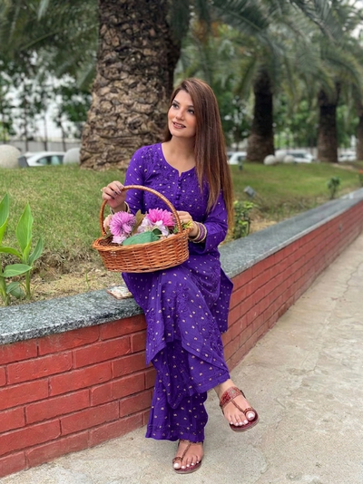 Purple Handcrafted Chikankari Chanderi Silk Co-ord Set