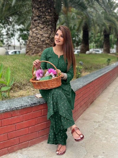 Green Handcrafted Chikankari Chanderi Silk Co-ord Set