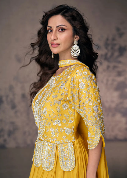 Yellow Designer Art Silk Embroidered Anarkali Suit – Wedding & Festive Outfit