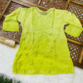 Green Elegant Short Lucknow Chikankari Kurti Top with 3D Hand Embroidery