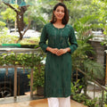 Green Exquisite Lucknow Chikankari Kurti Set with Mukesh Work