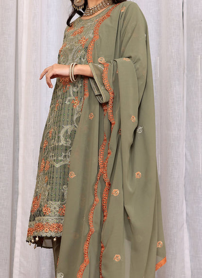 Green Pakistani Salwar Suit with Embroidery & Stone , Moti Work