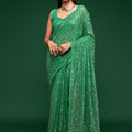 Green Heavy Sequins Work Bridesmaid Saree with Blouse