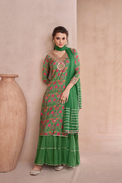 Green Elegant Party Wear Muslin Lehenga Suit with Dupatta