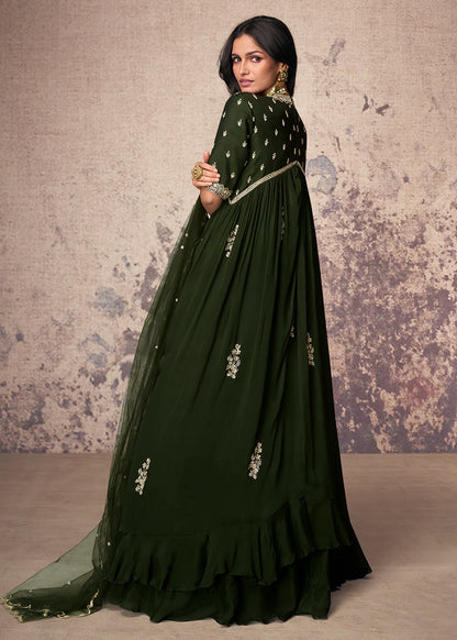 Green Designer Art Silk Embroidered Anarkali Suit – Wedding & Festive Outfit