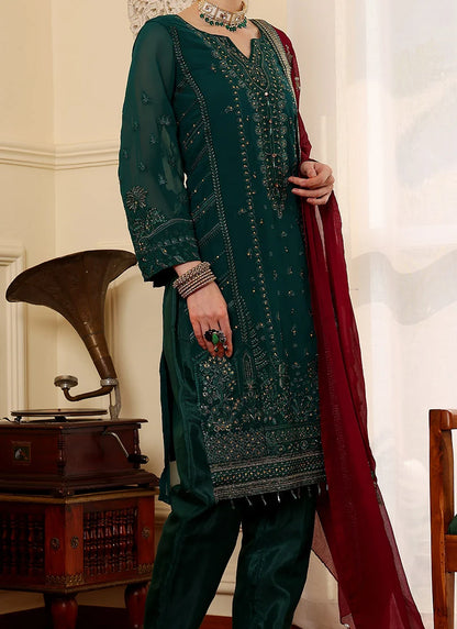 Rama Green Pakistani Salwar Suit with Sequins & Zari Stone Work