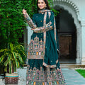 Green Designer Chinon Silk Palazzo Suit with Dori & Sequin Work