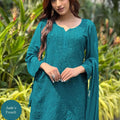 Teal Green Premium Resham Viscose Jall Short Kurti Set