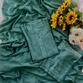 Green Handcrafted Tone-on-Tone Lucknowi Chikankari Chanderi Silk Set
