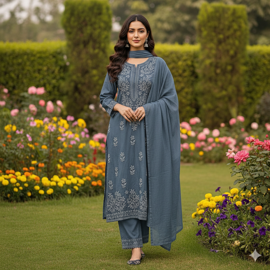 Grey Ethereal Dyeble Modal Chikankari Kurta Set Up to 50 size (New)