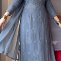 Classic Grey Viscose Chikankari Kurti Set with 3D Handwork Inner included