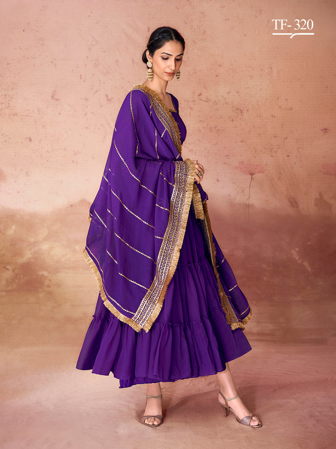 Exquisite Violet Party Wear Gown with Heavy Work Dupatta