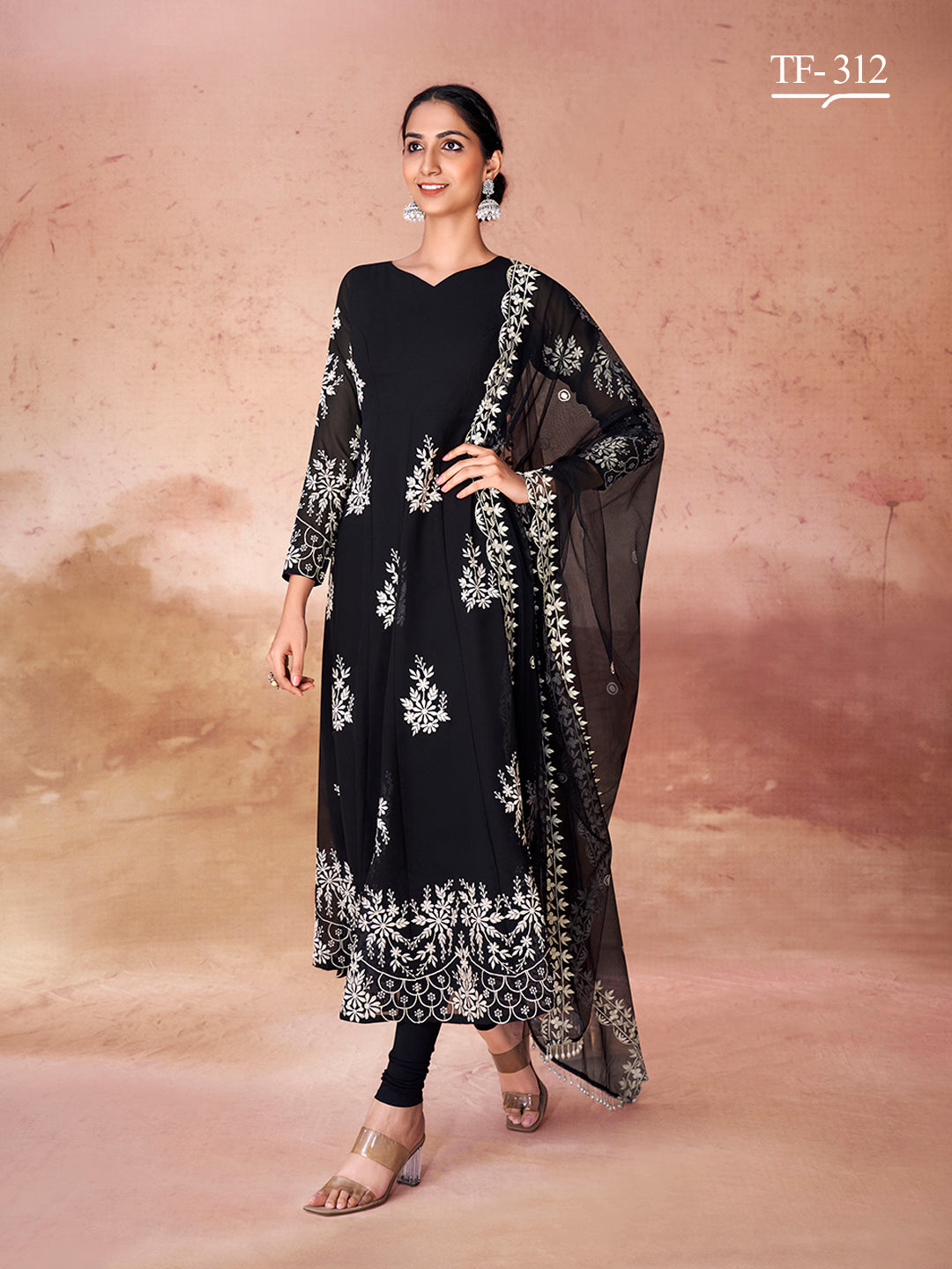Elegant Black Anarkali Style Salwar Kameez with Dupatta