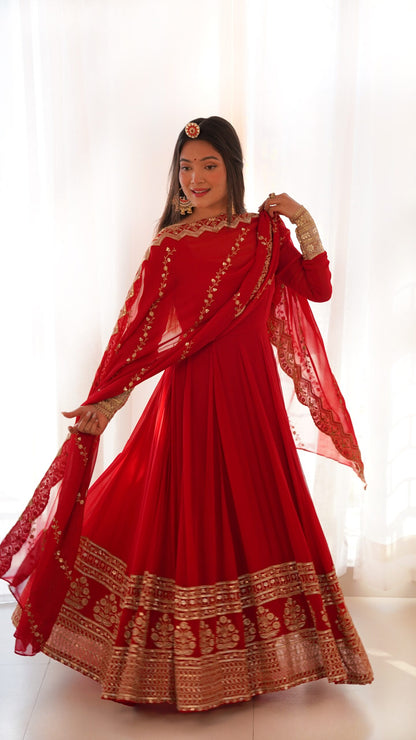 Radiance Red Anarkali Gown Suit for Special Occasions