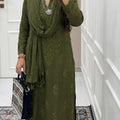 Earthy Olive Green Ethereal Dyeable Modal Chikankari Kurta Set (New)