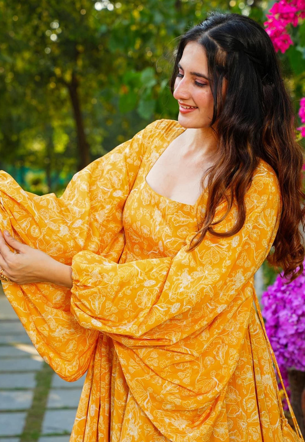 Yellow Plus Size Georgette Anarkali Gown (Up to 6XL)