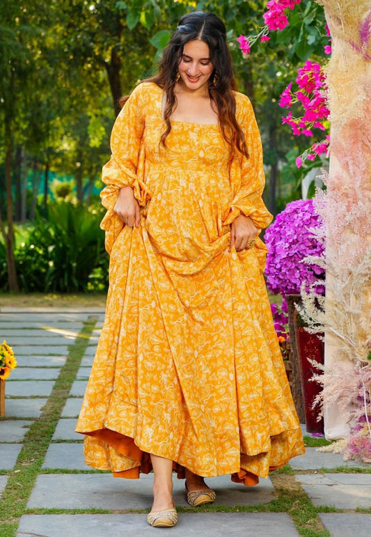 Yellow Plus Size Georgette Anarkali Gown (Up to 6XL)