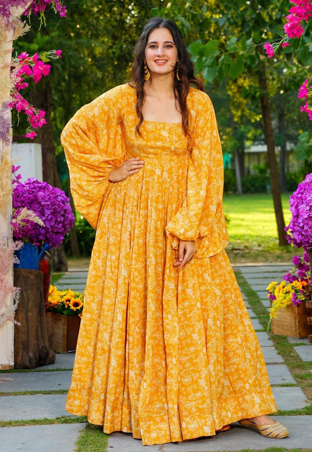 Yellow Plus Size Georgette Anarkali Gown (Up to 6XL)