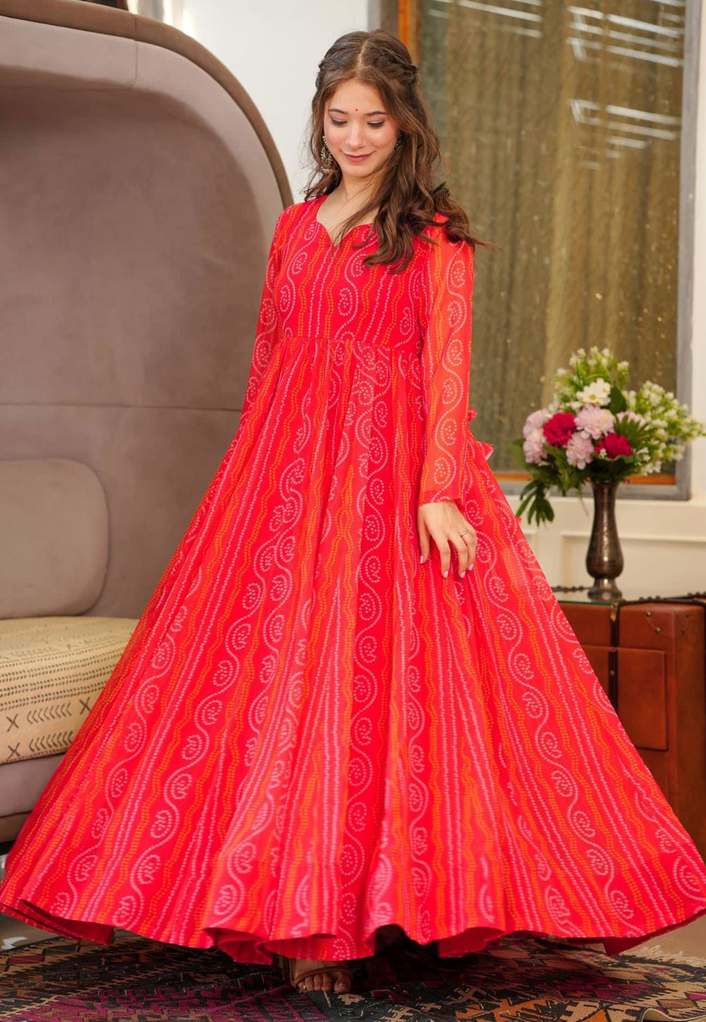 Red Plus Size Georgette Anarkali Gown (Up to 6XL)