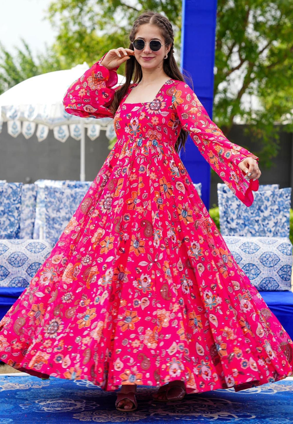 Multi color Plus Size Georgette Anarkali Gown (Up to 6XL)