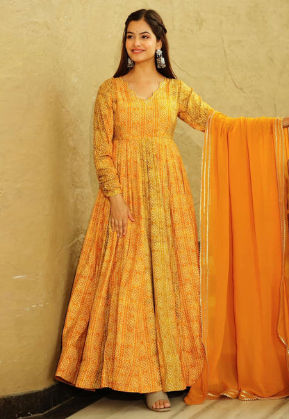 Yellow Plus Size Georgette Anarkali Gown with Dupatta (Up to 6XL)