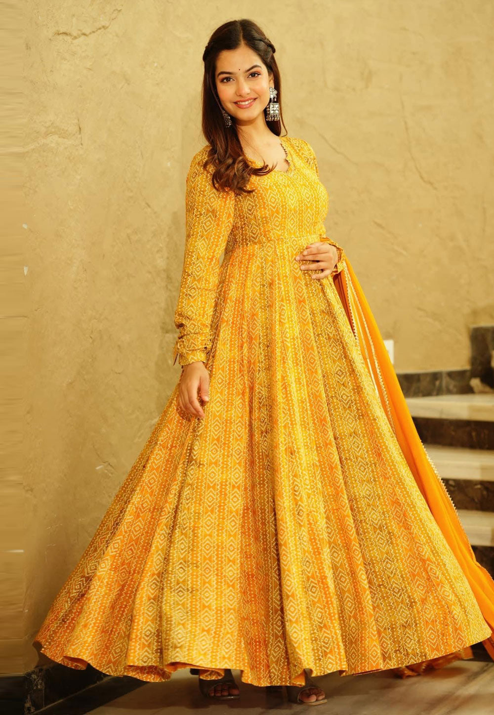 Yellow Plus Size Georgette Anarkali Gown with Dupatta (Up to 6XL)