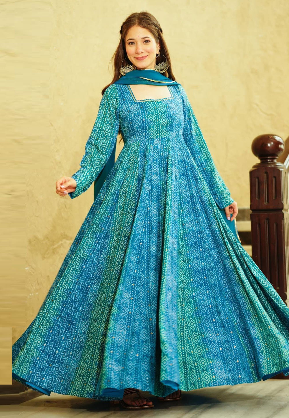 Blue Plus Size Georgette Anarkali Gown with Dupatta (Up to 6XL)