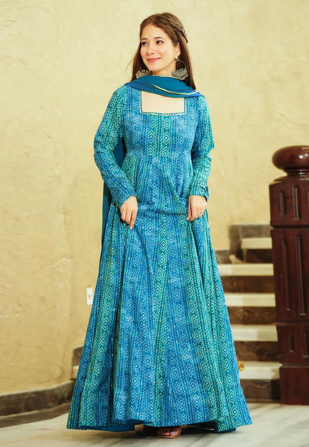 Blue Plus Size Georgette Anarkali Gown with Dupatta (Up to 6XL)