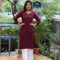 Wine Exquisite Lucknow Chikankari Kurti Set with Mukesh Work