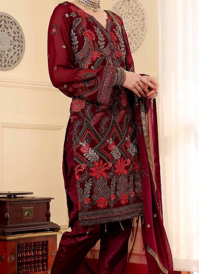 Majenta Pakistani Salwar Suit with Sequins & Zari Work