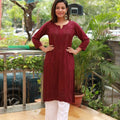 Maroon Exquisite Lucknow Chikankari Kurti Set with Mukesh Work