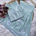 Mint Green Premium Kurti & Gharara Co-ord Set – Lucknow Chikankari Handwork