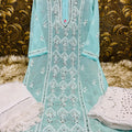 Light Blue Handcrafted Lucknow Chikankari Mirror Sharara Set