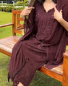 Dark Brown Premium Rayon Chikankari Kurta Palazzo Dupatta Set | Hand Embroidered with Mukesh Work
