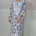 Grey Plus Size Mulmul Printed Lucknowi Chikankari Kurta Set - Up to 5XL