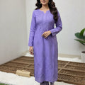 Purple Lucknow Chikankari Handcrafted Muslin Kurti with Cutwork Embroidery Pant Set