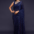 Navy Blue Heavy Sequins Work Bridesmaid Saree with Blouse