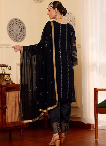 Navy Blue Pakistani Salwar Suit with Sequins & Zari Work