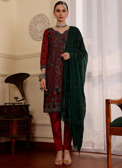 Maroon Pakistani Salwar Suit with Sequins & Zari Work