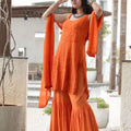 Orange Handcrafted Lucknow Chikankari Strappy Gharara Set (New)