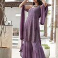 Purple Handcrafted Lucknow Chikankari Strappy Gharara Set (New)