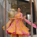 Orange Vichitra Silk Party Wear Suit Set with Digital Print & Embroidered Dupatta